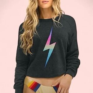 Aviator Nation Lightning Bolt Cropped Crewneck